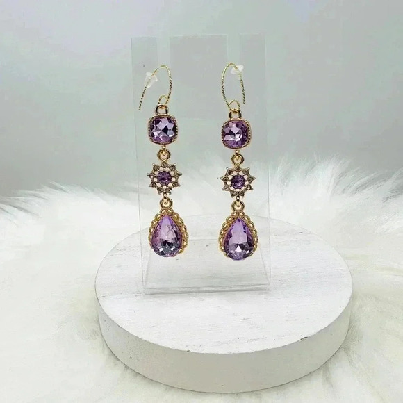 French Style Teardrop Purple Crystal Earrings - Picture 2 of 3